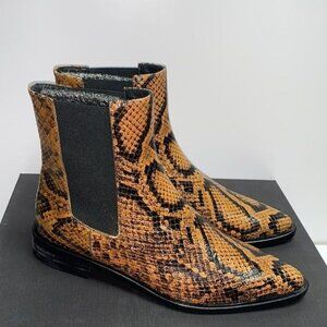 Freda Salvador Joan Chelsea Boots Womens 5.5 M Brass Snake Embossed Leather 0060